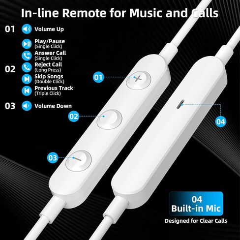 Jelanry USB C Headphones with Microphone Type-C Wired Magnetic Earbud White in Kuwait