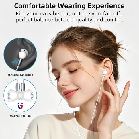 Jelanry USB C Headphones with Microphone Type-C Wired Magnetic Earbud White in Kuwait