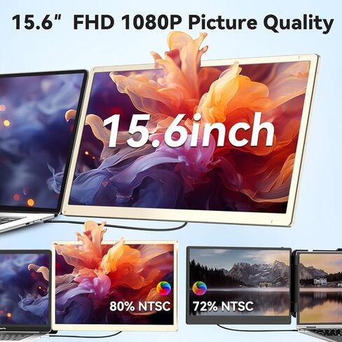Laptop Screen Extender,15.6" Portable Monitor, FHD 1080P Ultra-Slim Travel Monitor with Speakers, Triple Display Extension, Compatible with 13-17.3" Laptops in Kuwait