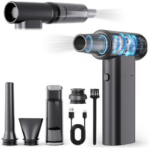 2-in-1 Compressed Air Duster & Car Vacuum Cordless Rechargeable - 160000RPM Electric Air Duster, Aluminum Mini Vacuum Keyboard Cleaner for PC, Computer, House, Outdoor & Car Detailing Supplies in Kuwait