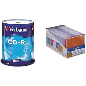 Verbatim CD-R 100 Discs Spindle + 50 Slim Storage Cases Assorted Colors – Data & Music Recording Bundle in Kuwait