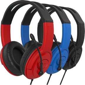 Maeline Headphones with Boom Microphone – Wired Over-Ear Headset with 3.5mm Plug for Classroom, School, Remote Learning, Office Use – Durable, Adjustable – Black, Red, Blue (3 Pack) in Kuwait
