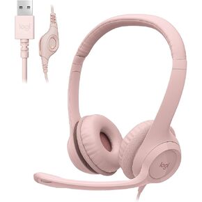Logitech H390 Gaming Headphones, Wired Headphones with Mic, USB Headset with Microphone for PC, Noise Cancelling Microphone for Video Meetings, Music, Gaming - Rose, Pack of 4 in Kuwait