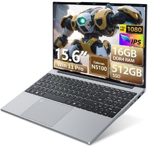 2026 Laptop, 15.6 inch Laptop Computer Celeron N5100 Up to 2.8GHz, Lap Top PC with 16GB RAM 512GB SSD, Backlit KB, Fingerprint, FHD 1080P, 180° Open, Mini HDMI, Win 11 Pro, Laptops for Study Work in Kuwait