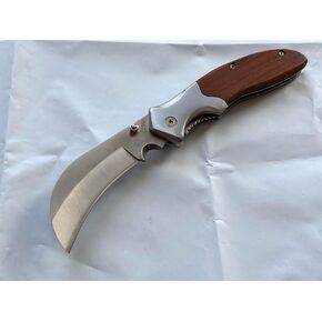 Tattva Tactical Hawkbill Folding Knife, Wood Handle, Stainless Steel Curved Blade, Liner Lock in Saudi Arabia