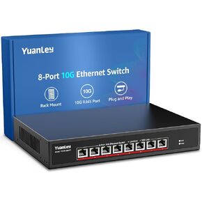 YuanLey 8-Port 10G Ethernet Switch, 8 x 10Gbps RJ45 Ports, Support 10G/5G/2.5G/1G/100Mbps Speed Auto-Negotiation, 160Gbps Switching Capacity, Unmanaged Switch Rackmountable, Plug and Play in Saudi Arabia