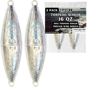 2 Pack Torpedo Sinker Weight 16oz Wire Through Heavy Duty Designed in USA in Kuwait