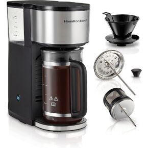 Hamilton Beach Home Barista 7-in-1 Small Coffee Maker with Seven Ways to Brew, 6 Cup Carafe, Drip, Single Serve, French Press, Pour Over, Cold Brew, Easy-Fill Reservoir, Black (46251) in Kuwait