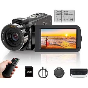 MiyoSavor4K Video Camera Camcorder 80MP 30FPS with IR Night Vision,18X Digital Zoom Camera Recorder 3.0 Inch 270 Degree Rotation Screen for YouTube with Remote Controller, 2 Batteries, 64GB SD Card in Kuwait