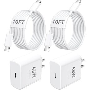 شاحن iPhone 17 16 15 شحن سريع PD 45W 2-Port، كابل USB C بطول 10 أقدام iPhone 17/16/15 Pro max سلك شحن طويل مع كتلة شاحن Apple لهاتف iPhone 17 Pro Max/17 Pro/17 Air/iPhone 16 15 Series، iPad in Kuwait
