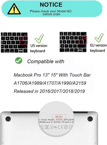Silicone Hebrew Keyboard Cover EU and US Layout for MacBook Pro 13 Inch and 15 Inch with Touch Bar (A1989/A1706/A2159,A1990/A1707) 2019 2018 2016 2017,Keyboard Skin Protector in Saudi Arabia