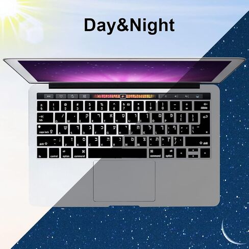 Silicone Hebrew Keyboard Cover EU and US Layout for MacBook Pro 13 Inch and 15 Inch with Touch Bar (A1989/A1706/A2159,A1990/A1707) 2019 2018 2016 2017,Keyboard Skin Protector in Saudi Arabia