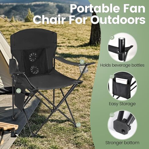 2 Pack Camping Chairs with Fan, Lightweight Camp Chair 300LBS Portable Foldable Chairs for Adults & Teens, Compact with Carry Bag for Camping, Beach, Picnics, Outdoor in Kuwait