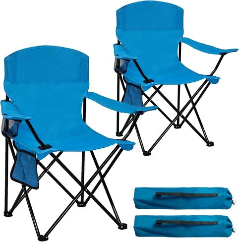 2 Pack Folding Camping Chairs with High Back, Comfortable Outdoor Chairs 300lbs Capacity Lightweight Portable Chair with Storage Bag for Camping, Fishing, Green in Kuwait