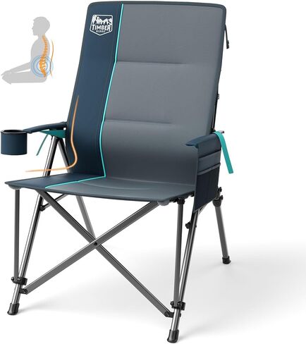 TIMBER RIDGE Oversized Camping Chair with Lumbar Support, Portable Folding Chair Heavy Duty for Adults Supports 450 LBS for Outdoor Camping Lawn, with High Back, Cup Holder, Side Pocket, Blue in Kuwait