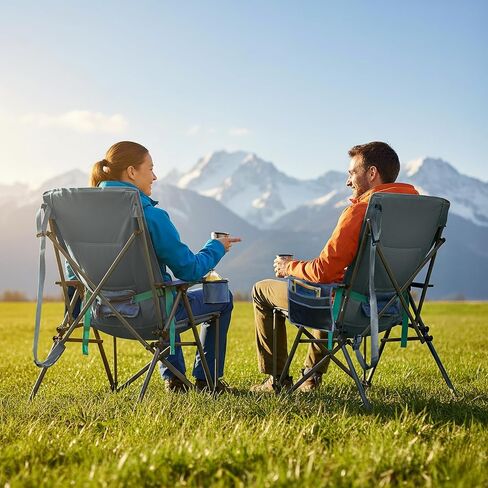 TIMBER RIDGE Oversized Camping Chair with Lumbar Support, Portable Folding Chair Heavy Duty for Adults Supports 450 LBS for Outdoor Camping Lawn, with High Back, Cup Holder, Side Pocket, Blue in Kuwait
