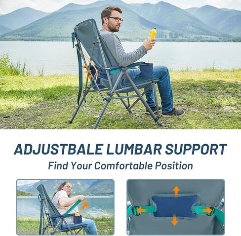 TIMBER RIDGE Oversized Camping Chair with Lumbar Support, Portable Folding Chair Heavy Duty for Adults Supports 450 LBS for Outdoor Camping Lawn, with High Back, Cup Holder, Side Pocket, Blue in Kuwait