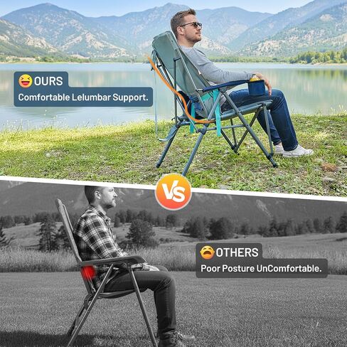 TIMBER RIDGE Oversized Camping Chair with Lumbar Support, Portable Folding Chair Heavy Duty for Adults Supports 450 LBS for Outdoor Camping Lawn, with High Back, Cup Holder, Side Pocket, Blue in Kuwait