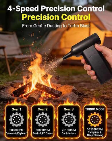 2-in-1 Compressed Air Duster & Car Vacuum Cordless Rechargeable - 160000RPM Electric Air Duster, Aluminum Mini Vacuum Keyboard Cleaner for PC, Computer, House, Outdoor & Car Detailing Supplies in Kuwait