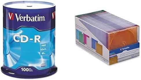 Verbatim CD-R 100 Discs Spindle + 50 Slim Storage Cases Assorted Colors – Data & Music Recording Bundle in Kuwait