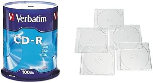 Verbatim CD-R 100 Discs Spindle + 50 Slim Storage Cases Assorted Colors – Data & Music Recording Bundle in Kuwait