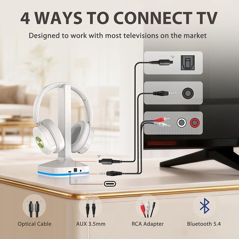 Earbay Wireless Headphones for TV Watching, TV Headset Wireless for Seniors with Transmitter Charging Dock, Bluetooth V5.4 Over Ear TV Headphones &No Audio Delay, Gift for Elderly/Parents in Kuwait