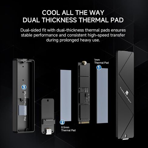 Thermalright HR-EB120 20G C Black-Aluminum housing with Active Cooling,NVMe Protocol Enclosure.USB 3.2 Gen 2, 20Gbps high-Speed Transfer.Suitable for Computers, Tablets, etc. Stable Transmission in Kuwait