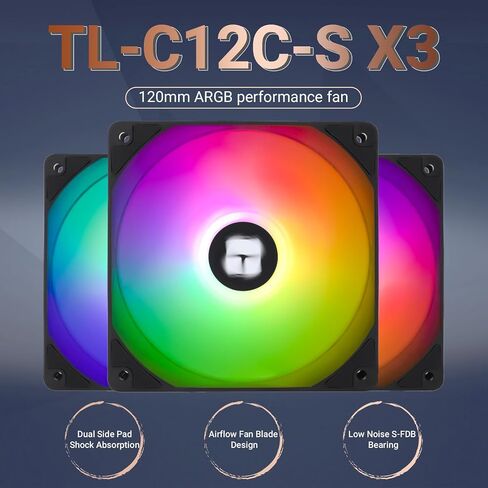 Thermalright-TR TL-C12C-S CPU Fan 120mm ARGB Case Cooler Fan, 4pin PWM Silent Computer Fan wth S-FDB Bearing Included, up to 1550RPM Cooling Fan（3 Quantities） in Kuwait