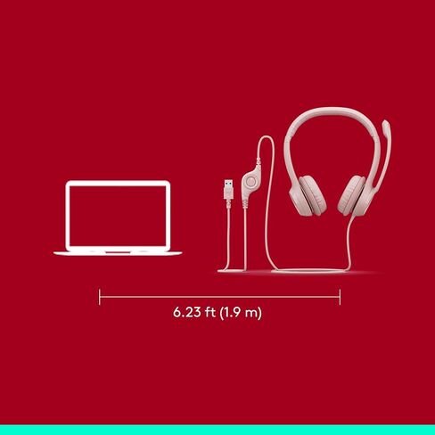 Logitech H390 Gaming Headphones, Wired Headphones with Mic, USB Headset with Microphone for PC, Noise Cancelling Microphone for Video Meetings, Music, Gaming - Rose, Pack of 4 in Kuwait