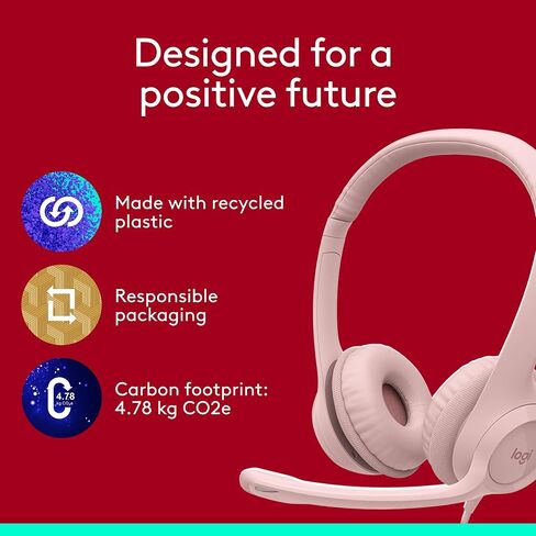 Logitech H390 Gaming Headphones, Wired Headphones with Mic, USB Headset with Microphone for PC, Noise Cancelling Microphone for Video Meetings, Music, Gaming - Rose, Pack of 4 in Kuwait