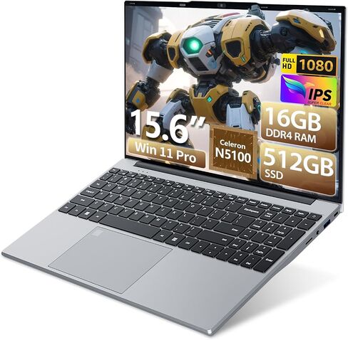 2026 Laptop, 15.6 inch Laptop Computer Celeron N5100 Up to 2.8GHz, Lap Top PC with 16GB RAM 512GB SSD, Backlit KB, Fingerprint, FHD 1080P, 180° Open, Mini HDMI, Win 11 Pro, Laptops for Study Work in Kuwait