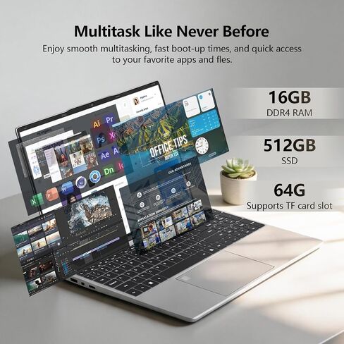 2026 Laptop, 15.6 inch Laptop Computer Celeron N5100 Up to 2.8GHz, Lap Top PC with 16GB RAM 512GB SSD, Backlit KB, Fingerprint, FHD 1080P, 180° Open, Mini HDMI, Win 11 Pro, Laptops for Study Work in Kuwait