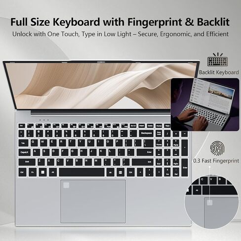 2026 Laptop, 15.6 inch Laptop Computer Celeron N5100 Up to 2.8GHz, Lap Top PC with 16GB RAM 512GB SSD, Backlit KB, Fingerprint, FHD 1080P, 180° Open, Mini HDMI, Win 11 Pro, Laptops for Study Work in Kuwait