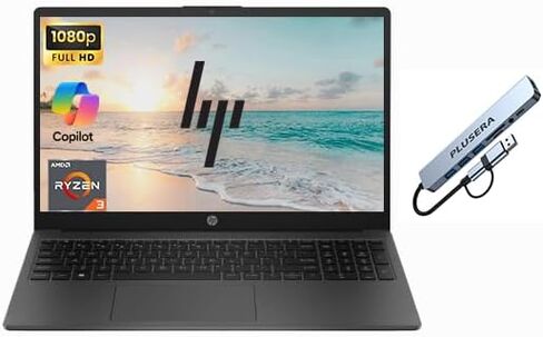 HP 255 G10 Business Laptop Computer, 15.6" FHD Display, Windows 11 Pro with Copilot AI, 16GB RAM 512GB SSD, AMD Ryzen 3 7330U (>Intel i5-1135G7) Processor, PLUSERA 8-in-1 Hub Included, Dark Ash Silver in Kuwait