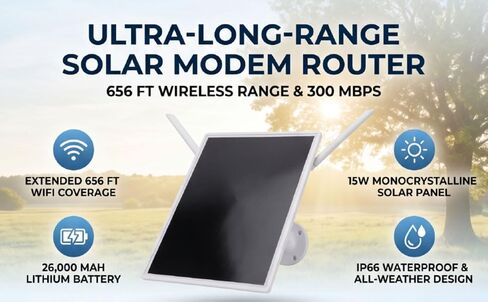 GOWENIC Solar WiFi Modem, High Gain Antennas, Water Proof Design, Reliable Solar Power Supply, with 26000mAh Battery, for Garden Farm in Kuwait