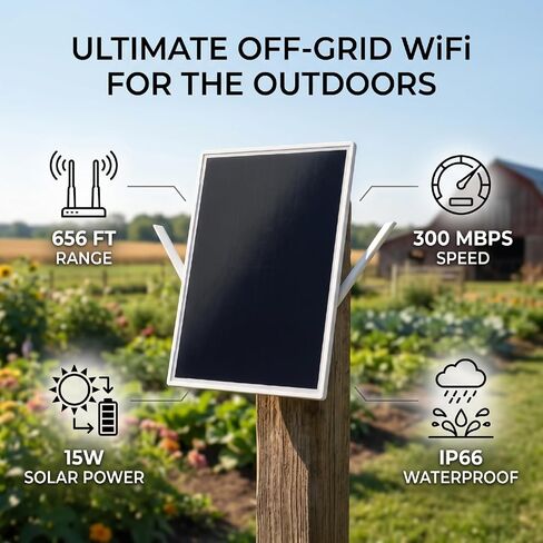 GOWENIC Solar WiFi Modem, High Gain Antennas, Water Proof Design, Reliable Solar Power Supply, with 26000mAh Battery, for Garden Farm in Kuwait