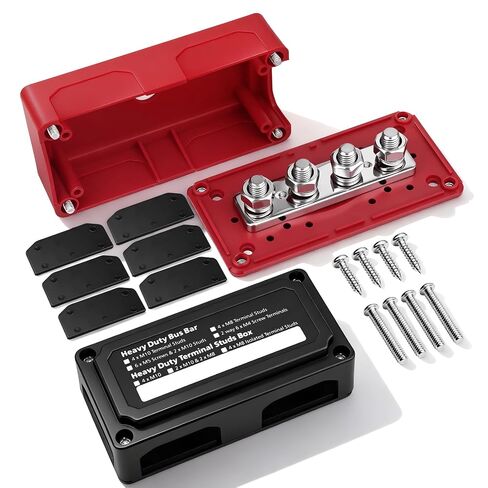 300A Bus Bar 12V Power Distribution Block with 3/8" Studs,Marine Battery Bus Bar Terminal Block Positive & Negative for Automotive Car Boat Solar System (300A 4 x 3/8" Studs) in Kuwait
