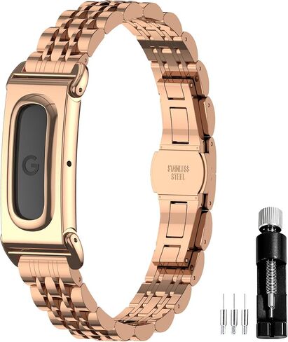 Metal Band Compatible with Google Fitbit Air Smartwatch 316L Stainless Steel Protective Frame Case Replacement Watch Wrist Strap Bracelet Accessory in Kuwait