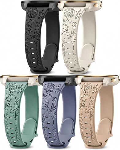 18mm Floral Engraved Strap Compatible with Garmin Venu 3S Watch Bands/Venu 2S/Venu 4 41mm/Vivoactive 4S/Vivomove 3S/Forerunner 265S 255S, 5 Pack Sport Silicone Wristbands for Women Men in Saudi Arabia