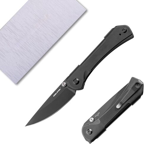REALSTEEL SYLPH Folding Pocket Knife, Liner Lock, 3.07" Nitro-V Steel Black PVD Blade, Thumb Stud, Double Bending Steel Handle, 3.35oz, Deep-carry Pocket Clip, EDC Outdoor Indoor, Gifts for Men Women Camping Hiking Climbing (Gold Black) in Saudi Arabia