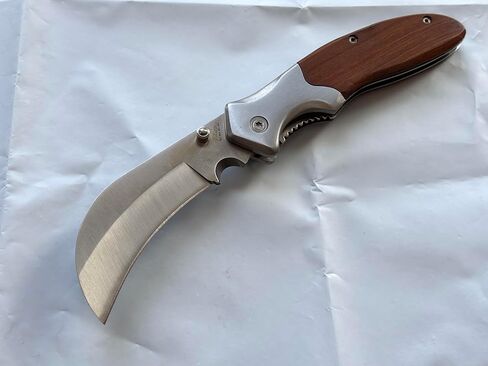 Tattva Tactical Hawkbill Folding Knife, Wood Handle, Stainless Steel Curved Blade, Liner Lock in Saudi Arabia