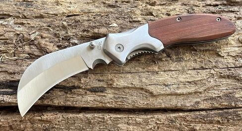 Tattva Tactical Hawkbill Folding Knife, Wood Handle, Stainless Steel Curved Blade, Liner Lock in Saudi Arabia