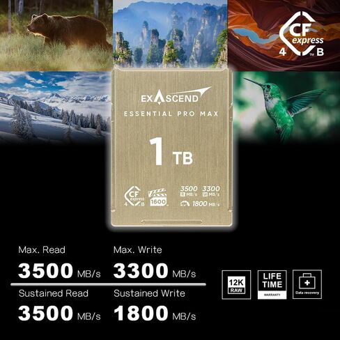 Exascend Essential Pro Max CFexpress 4.0 Type B Memory Card, Max. Read 3500 MB/s, VPG1600-Certified (1, TB) in Kuwait