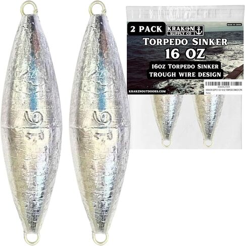 2 Pack Torpedo Sinker Weight 16oz Wire Through Heavy Duty Designed in USA in Kuwait
