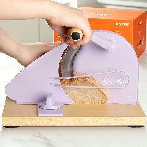 Brvclon Manual Bread Slicer Adjustable Thickness, Hand Crank Bread Slicer for Homemade Sourdough Bread with Scale Line & Suction Cup & Metal Guide,Quality Solid Wood Base in Kuwait