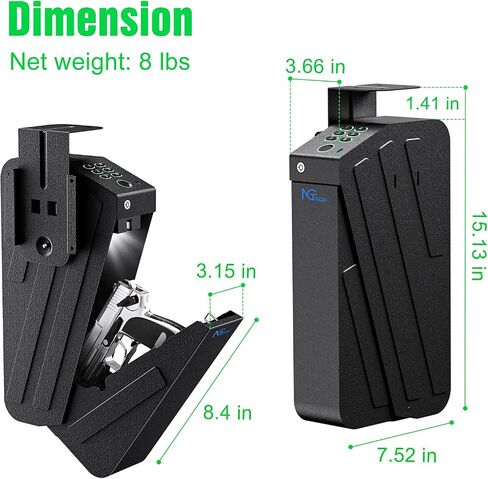 NGTeco Biometric Gun Safe for Handgun - Hidden Pistol/Handgun Safe, Fingerprint Gun Safe with Passcode & Backup Key, Secure Steel Drop-Down Mounted Hidden Gun Storage in Kuwait