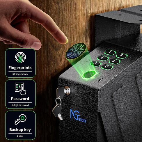 NGTeco Biometric Gun Safe for Handgun - Hidden Pistol/Handgun Safe, Fingerprint Gun Safe with Passcode & Backup Key, Secure Steel Drop-Down Mounted Hidden Gun Storage in Kuwait