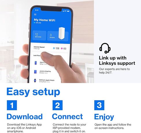 Linksys Atlas WiFi 6 Router Home WiFi Mesh System, Dual-Band, 2,000 Sq. ft Coverage, 25+ Devices, Speeds up to (AX3000) 3.0Gbps - MX2000 1-Pack,White in Kuwait