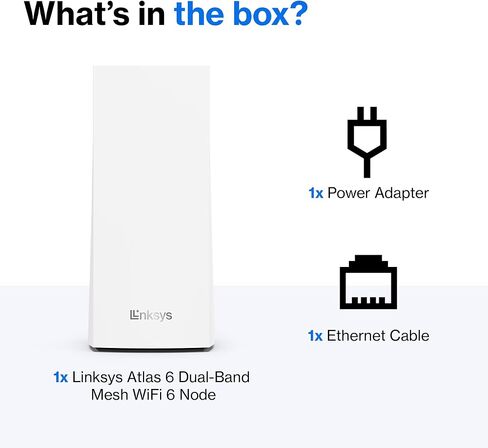 Linksys Atlas WiFi 6 Router Home WiFi Mesh System, Dual-Band, 2,000 Sq. ft Coverage, 25+ Devices, Speeds up to (AX3000) 3.0Gbps - MX2000 1-Pack,White in Kuwait