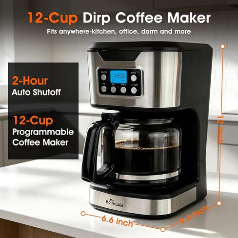 24H Programmable Drip Coffee Maker, 12 Cup, Black Stainless Steel in Kuwait